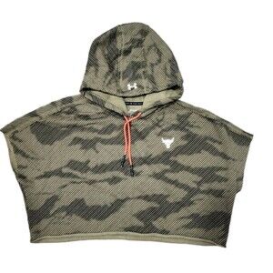 Under Armour Project Rock Fleece Hoodie Women's Medium  Cropped Camo Green